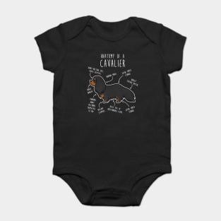 Cavalier King Charles Spaniel Dog Black and Tan Anatomy Baby Bodysuit